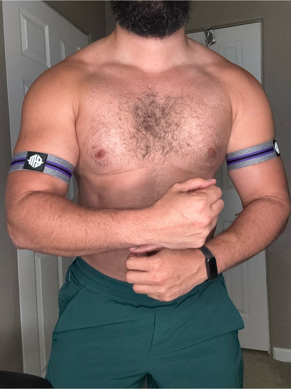BREEDWELL Performance Elastic Arm Bands in Purple and Gray